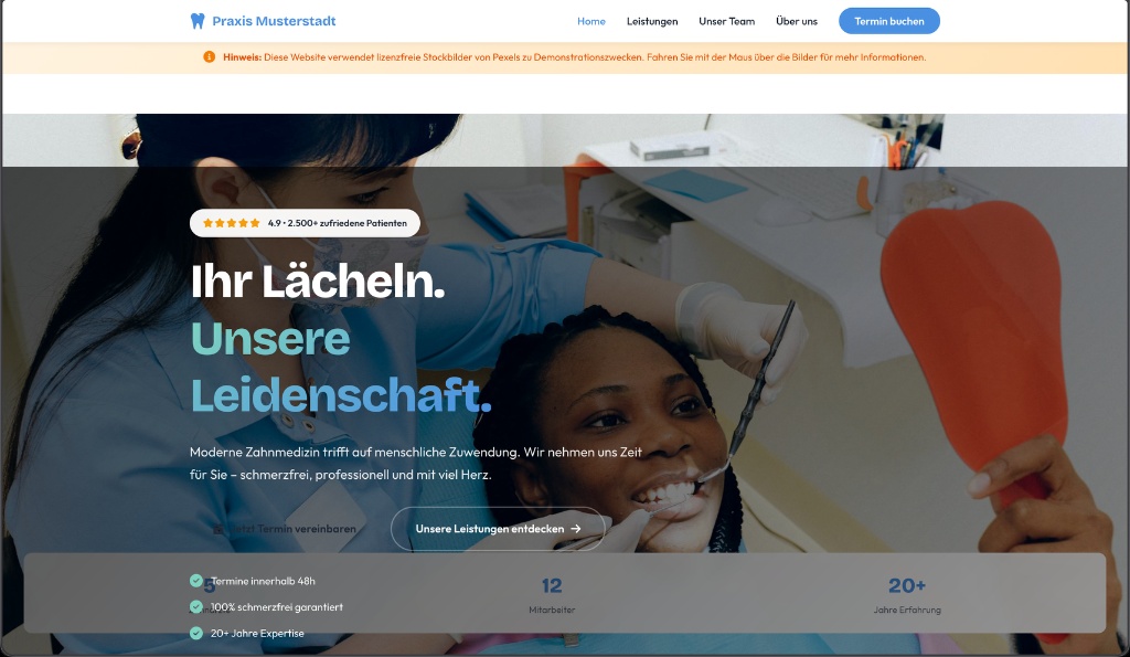 Zahnarzt Website Vorschau